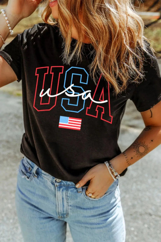 USA Round Neck Short Sleeve T-Shirt Simply Love