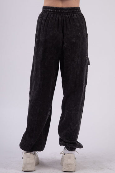 VERY J Washed Woven Crinkle Gauze Drawstring Pants.