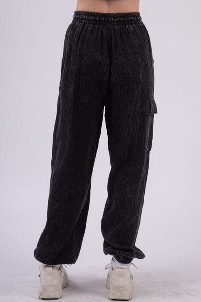 VERY J Washed Woven Crinkle Gauze Drawstring Pants.