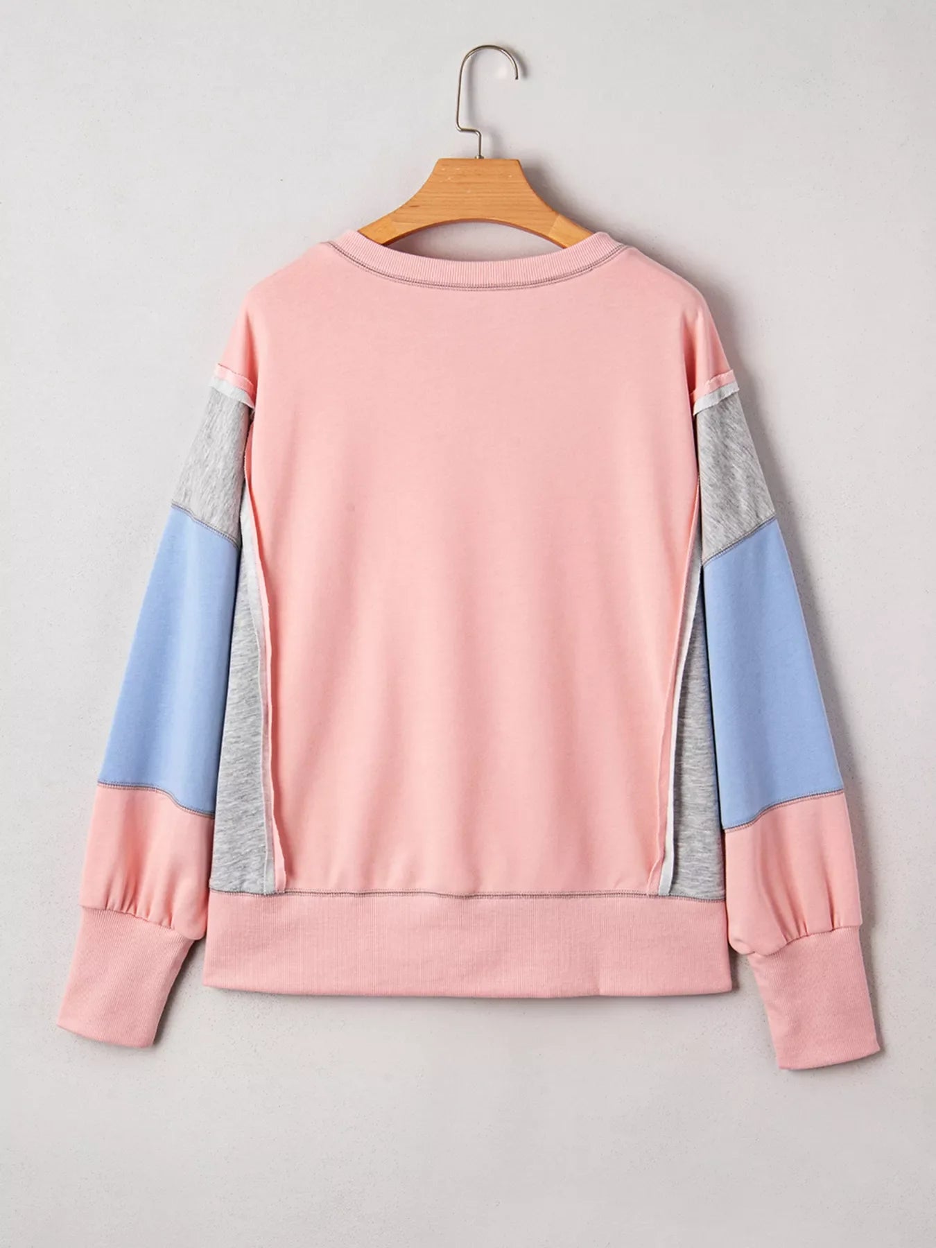 Exposed Seam Color Block Patchwork Slit Cuffs Oversize Sweatshirt Simply Love