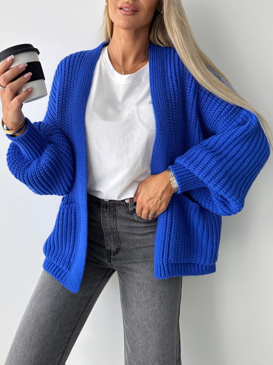 Open Front Dropped Shoulder Cardigan.