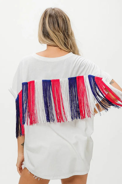 BiBi American Flag Sequin Ribbon T-Shirt - Love Salve 