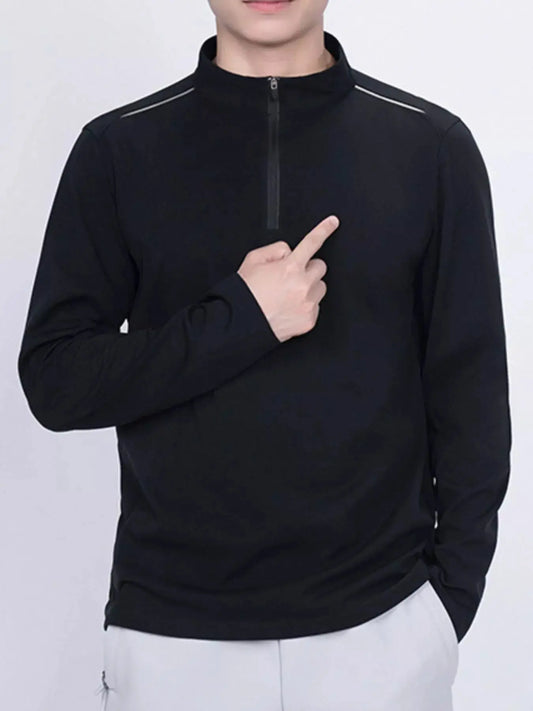 Men's Plus Size Long Sleeve Quarter Zip T-Shirt Simply Love