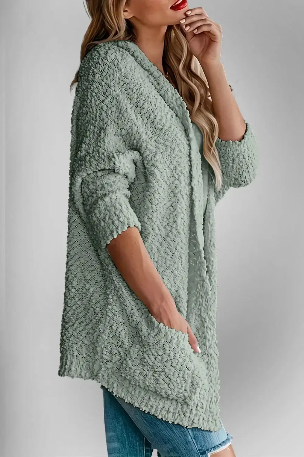 Double Take Pocketed Open Front Long Sleeve Cardigan - Love Salve