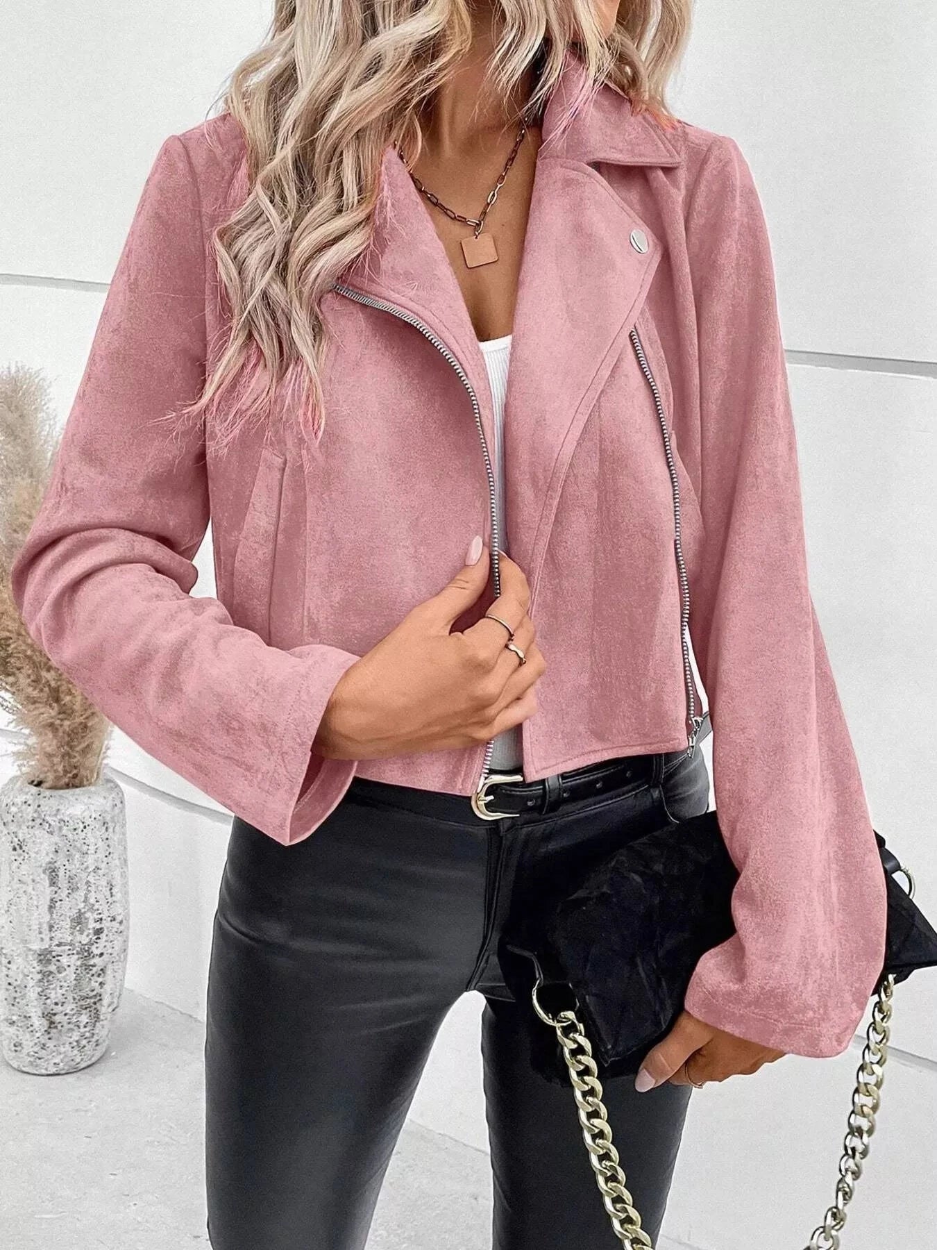 Suede Moto Jacket with Zip Detail Coco’s Tee Boutique