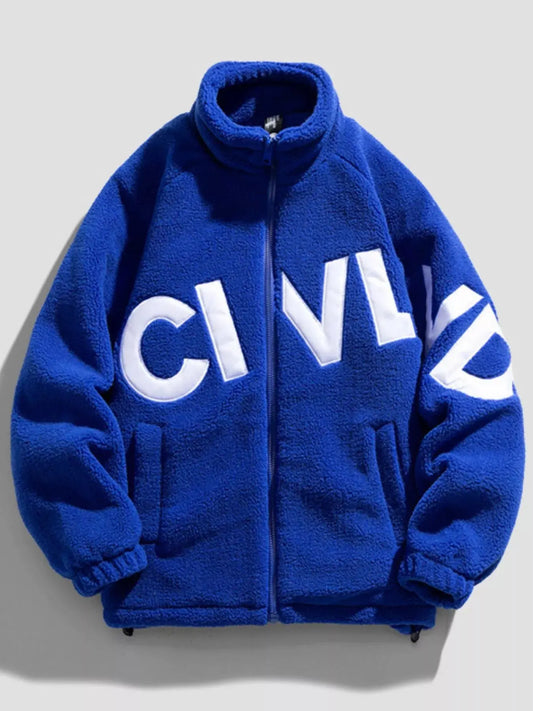 Men's Full Size Fleece Letter Graphic Zip Up Jacket Plus Size Simply Love