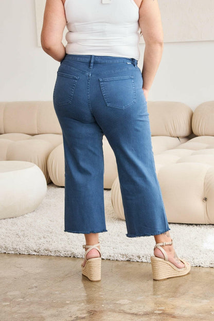 RFM Full Size Tummy Control High Waist Raw Hem Jeans.