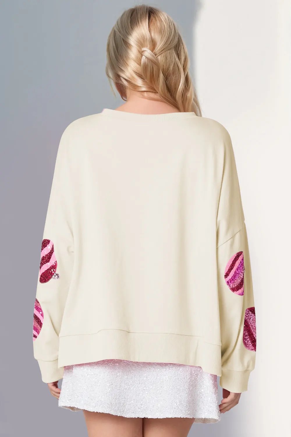 Double Take Sequin Round Neck Long Sleeve Sweatshirt - Love Salve