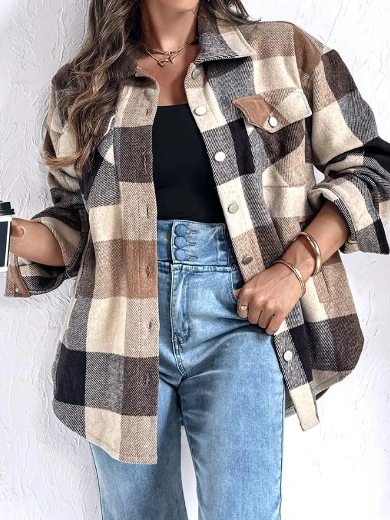 Plaid Button-Up Long Sleeve Shirt Simply Love