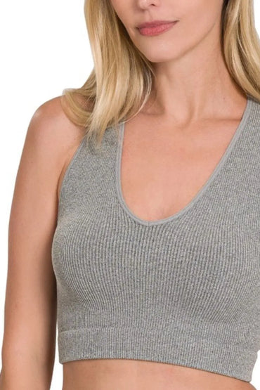Zenana Seamless Ribbed Cropped Racerback Tank Top - Love Salve 