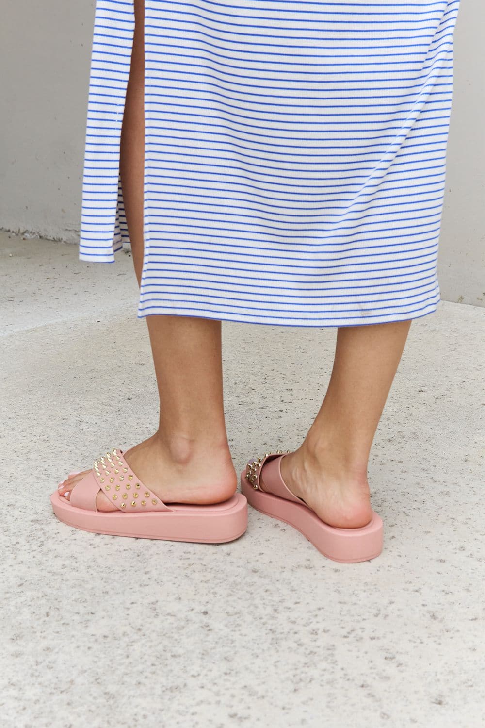 Forever Link Studded Cross Strap Sandals in Blush.