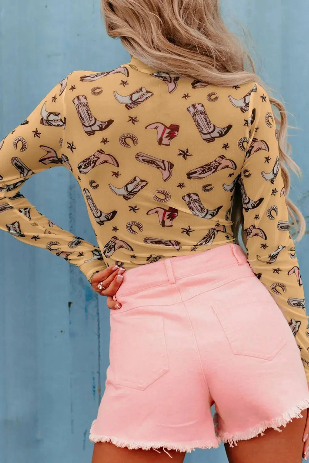 Printed Mock Neck Long Sleeve Bodysuit Coco’s Tee Boutique