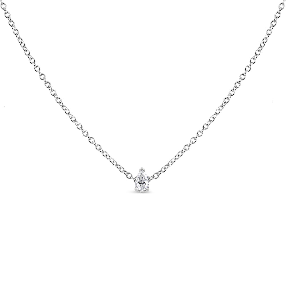 14K White Gold 1/10 Cttw Pear Shape Lab Grown Diamond Solitaire Pendant Necklace (F-G Color, VS2-SI1 Clarity)