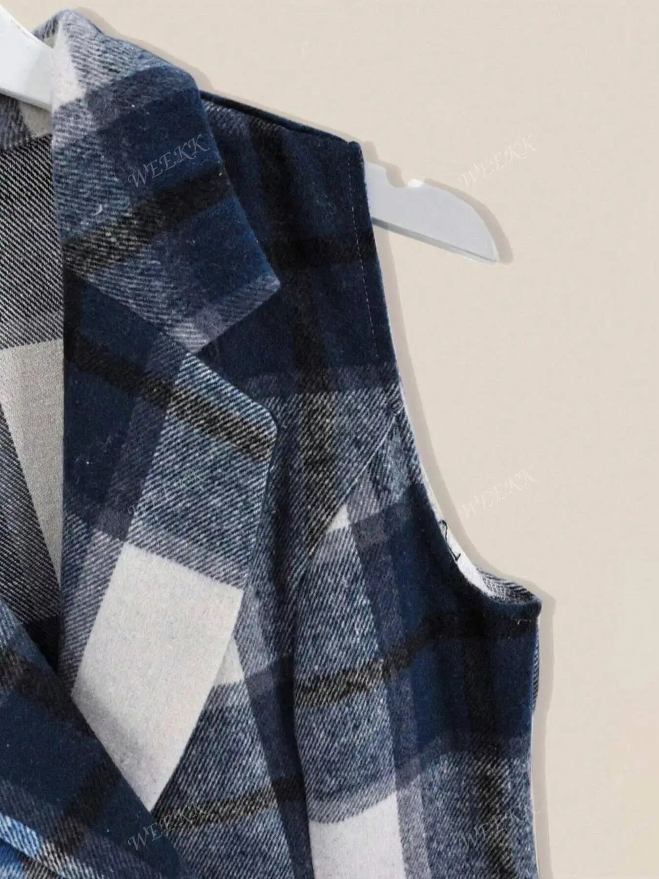 Plaid Double-Breasted Sleeveless Blazer Dress Simply Love