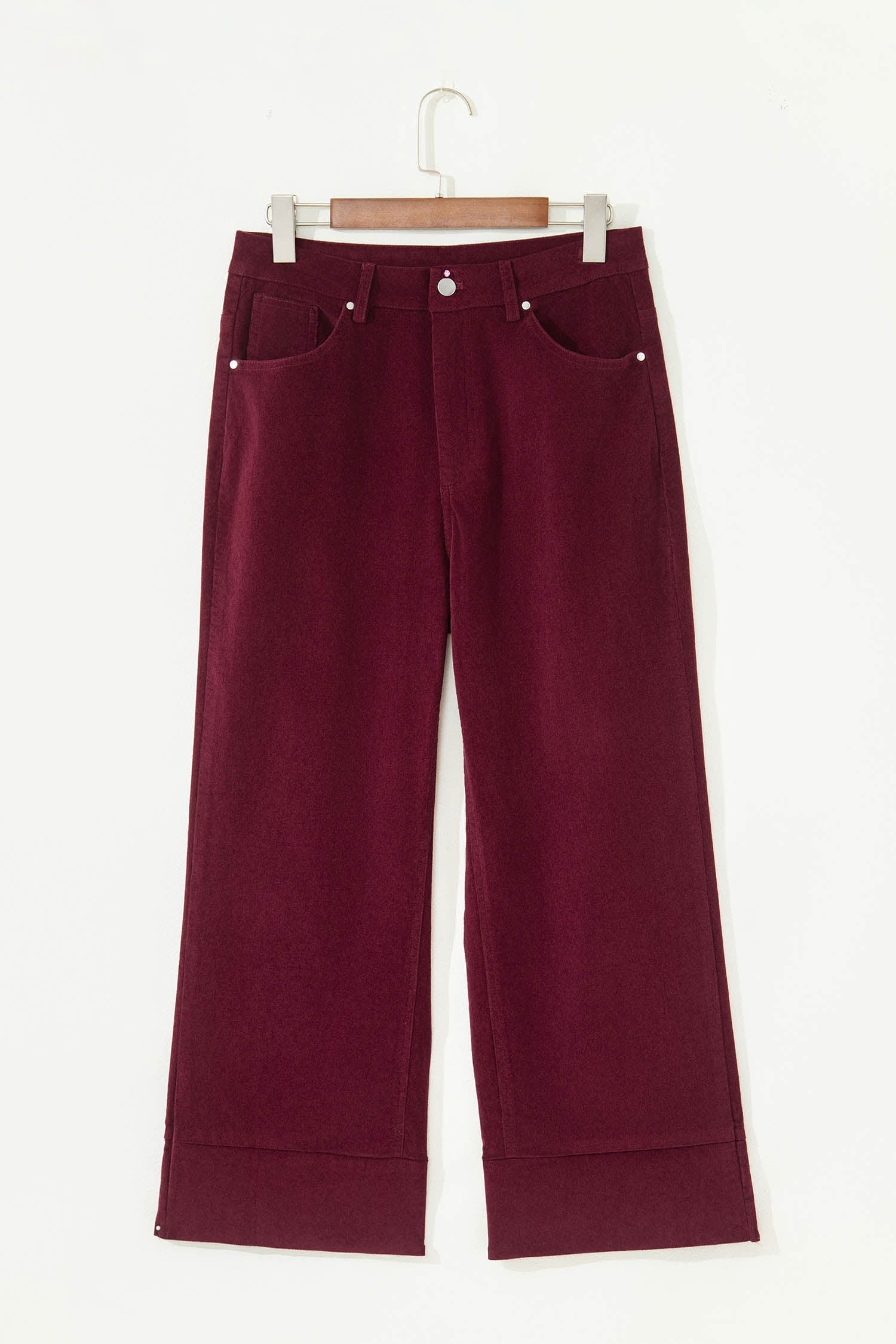 Burgundy Corduroy High Waist Wide Leg Pants for Women Dear-Lover Dropshipping