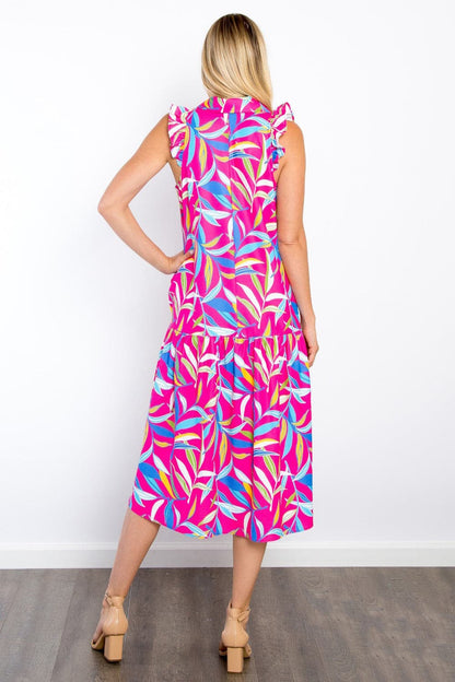 Be Stage Print Ruffled Midi Dress with Pockets.