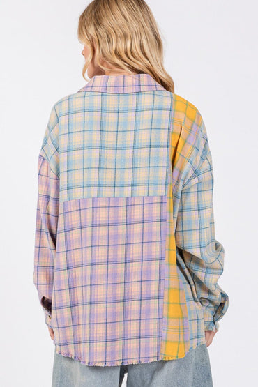 Trendy raw hem plaid flannel shirt by SAGE + FIG