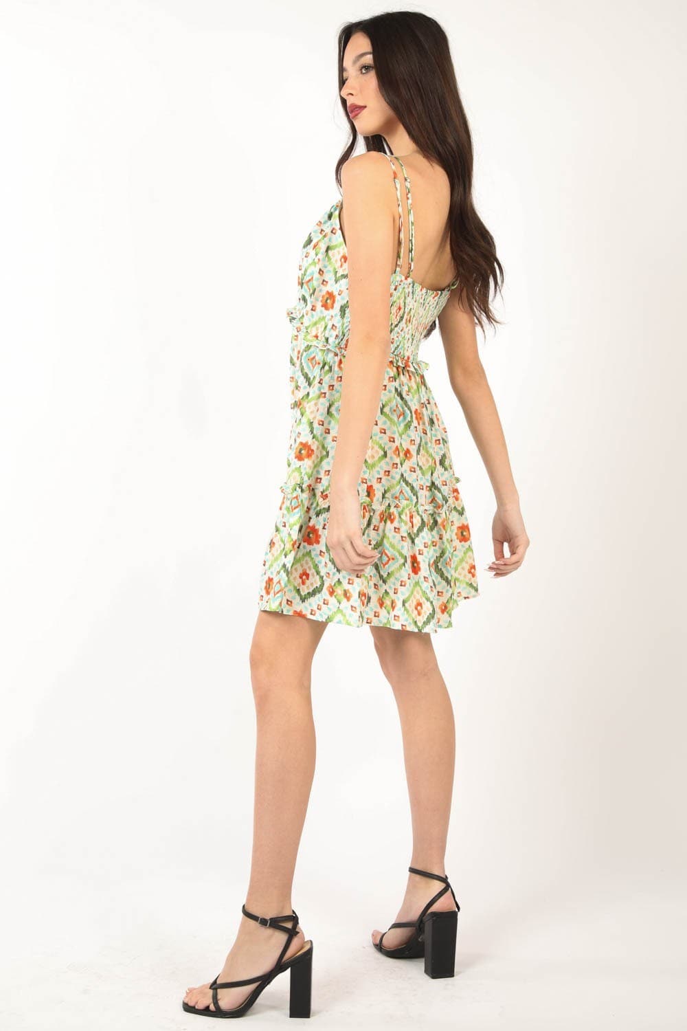 VERY J Floral Back Smocked Ruffled Mini Dress.