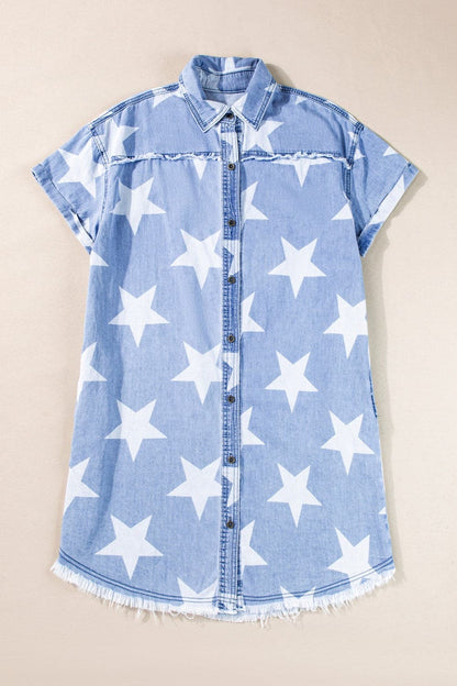 Raw Hem Star Short Sleeve Denim Dress.