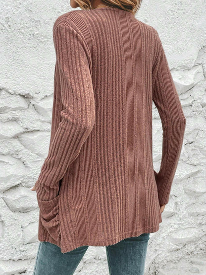 Ribbed Open Front Cardigan with Pockets.