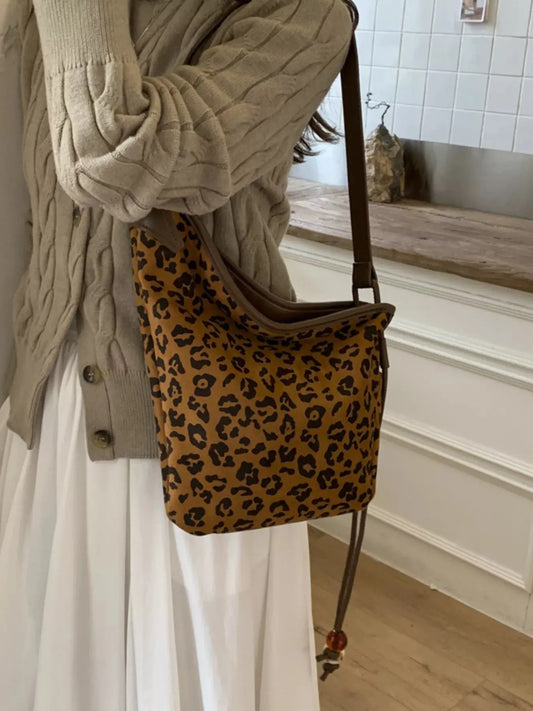 Leopard Print Suede Asymmetrical Crossbody Bag Small Lightweight Simply Love