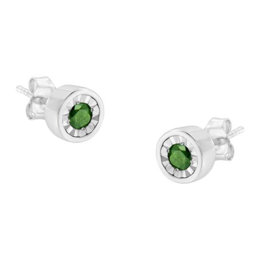 Bids.com .925 Sterling Silver 1/4 Cttw Round Brilliant-Cut Green Diamond Miracle-Set Stud Earrings, front view.