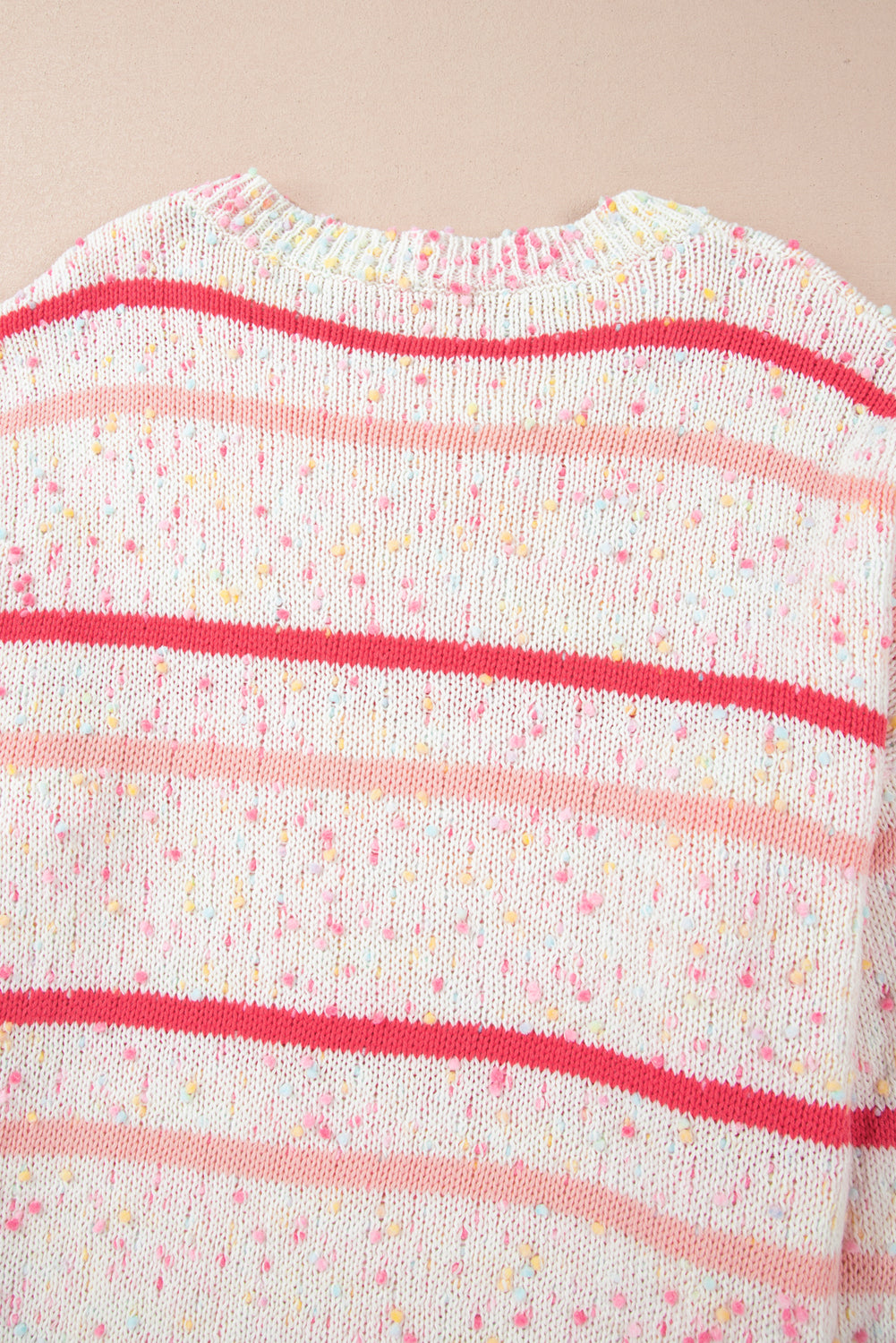 Chic pink stripe plus size drop shoulder sweater with side split