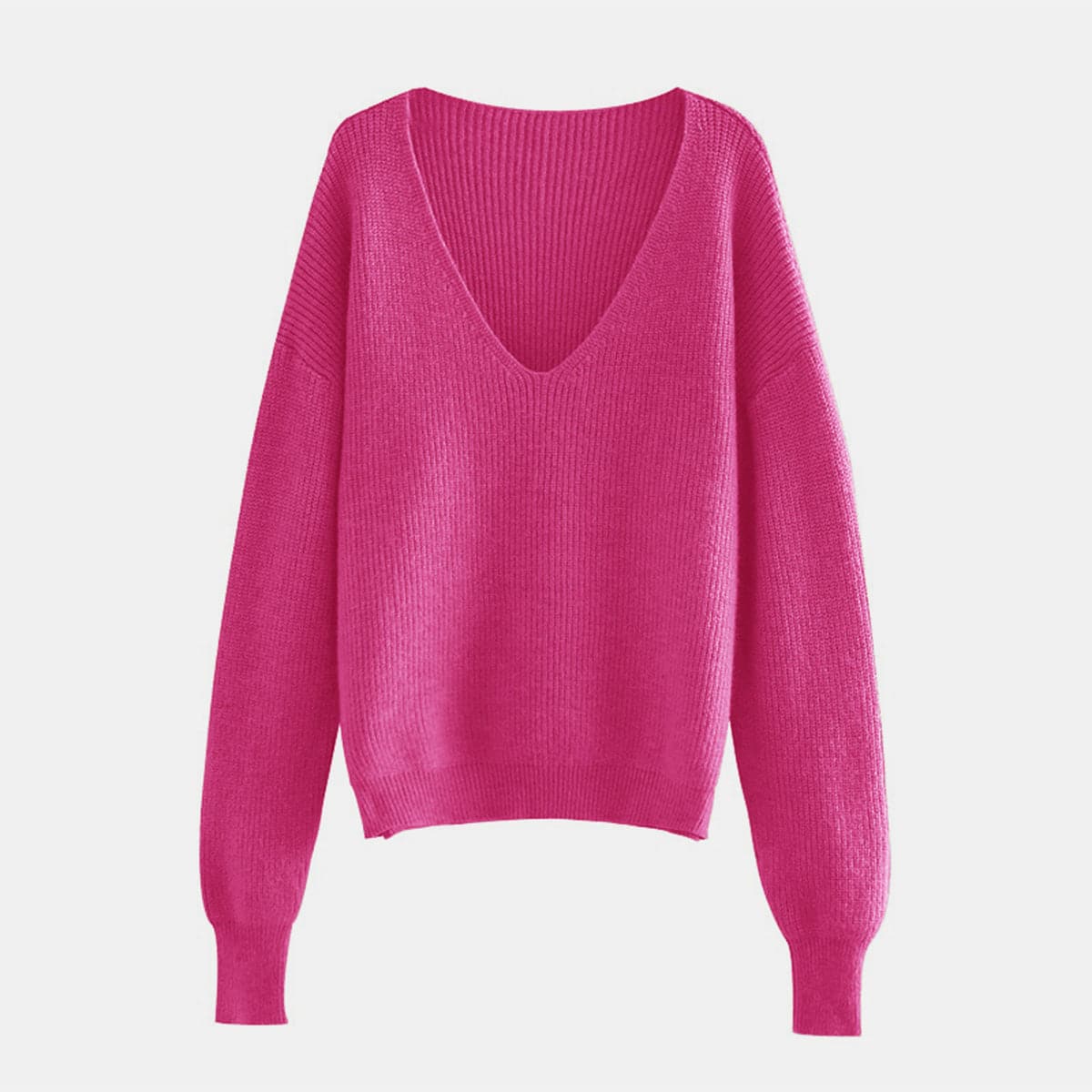 V-Neck Dropped Shoulder Long Sleeve Sweater.