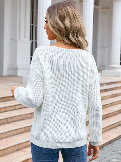 Decor Button Drop Shoulder Knit Top.