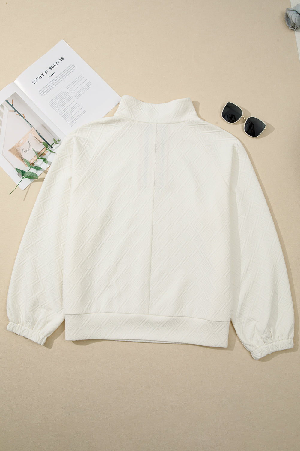 Beige Plus Size Rhombus Texture Striped Collar Sweatshirt Dear-Lover Dropshipping