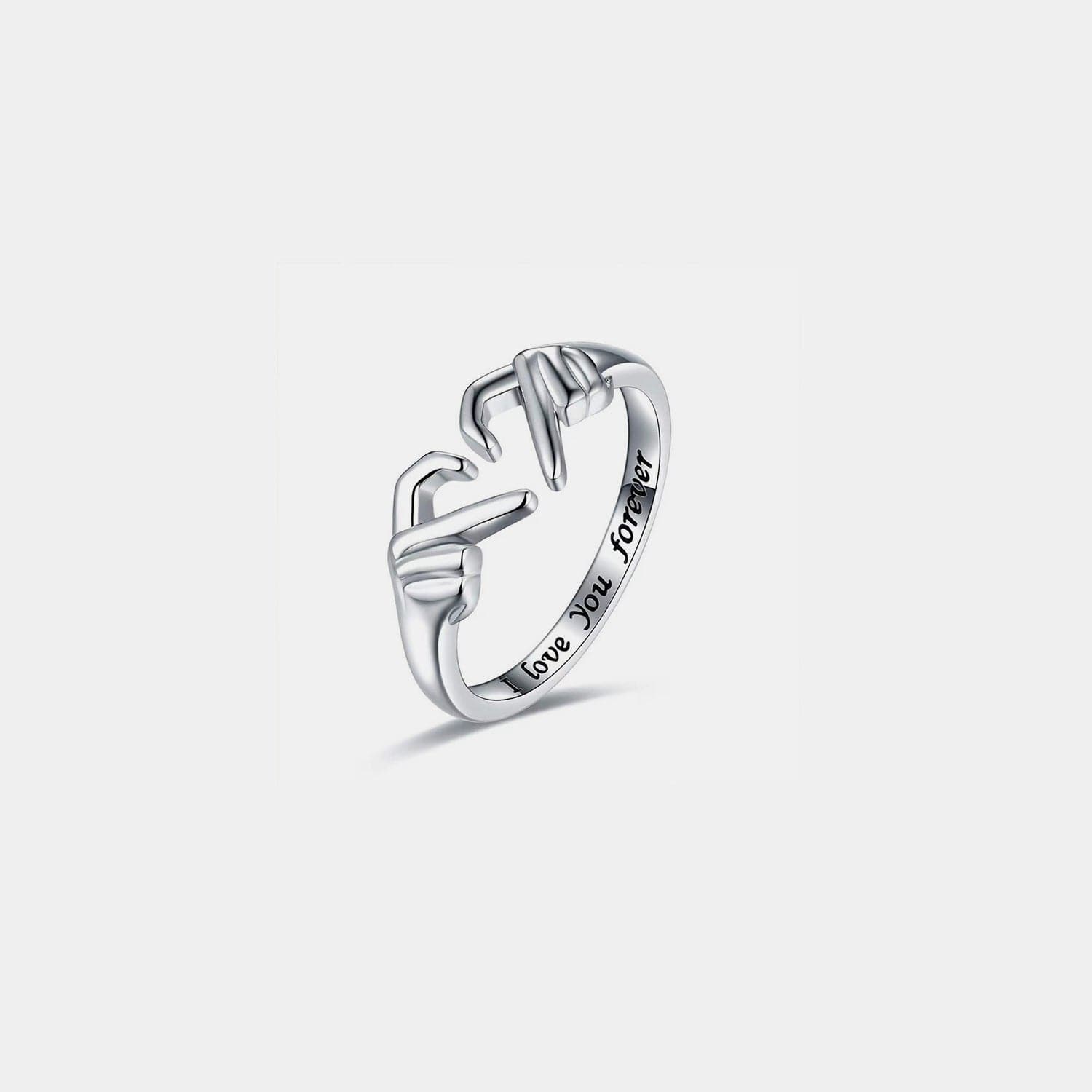 Hand Heart Shape 925 Sterling Silver Open Ring.