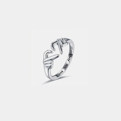 Hand Heart Shape 925 Sterling Silver Open Ring.