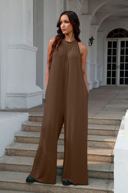 Double Take – Ärmelloser Jumpsuit in voller Größe mit Cut-outs und Bindeband hinten