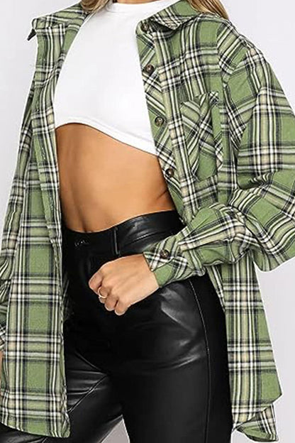 Plaid Collared Neck Long Sleeve Shirt.