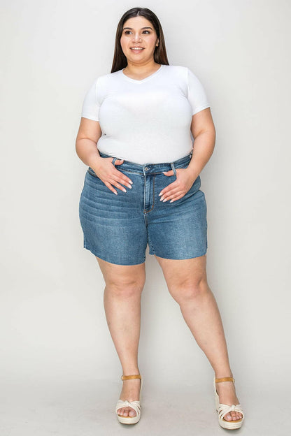 Judy Blue Full Size High Waist Slim Denim Shorts.