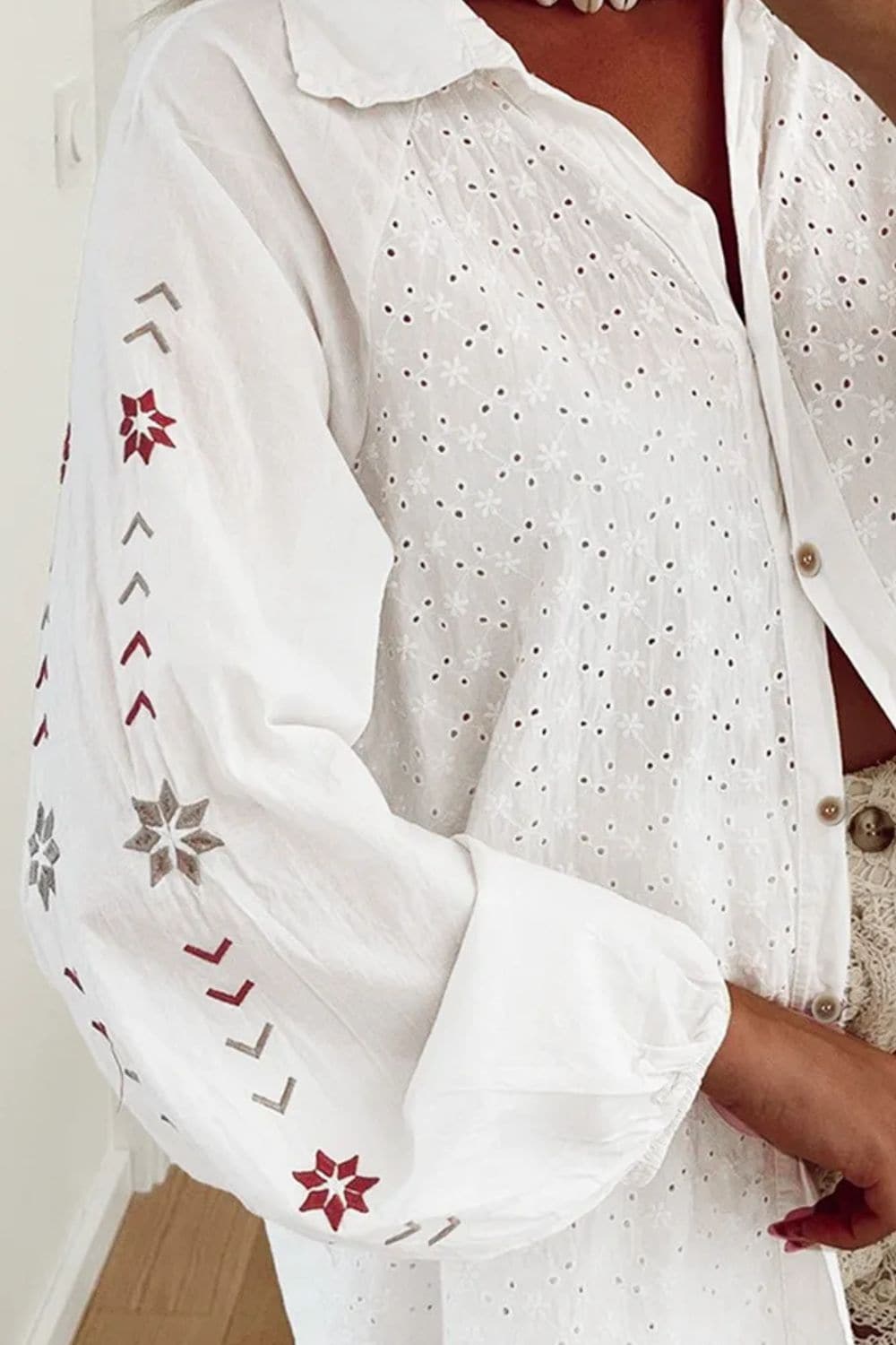 Elegant Eyelet Collar Blouse