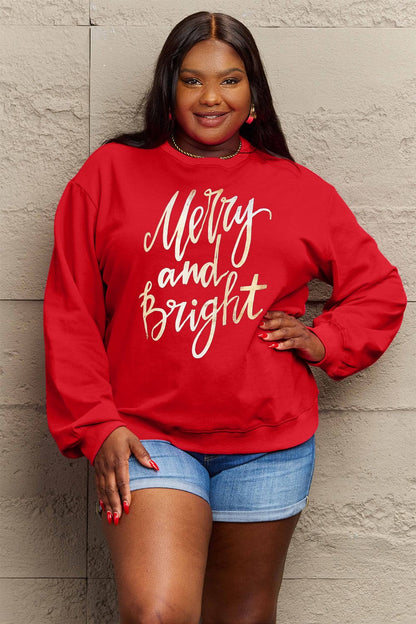 Simply Love Full Size MERRY AND BRIGHT Graphic Sweatshirt.