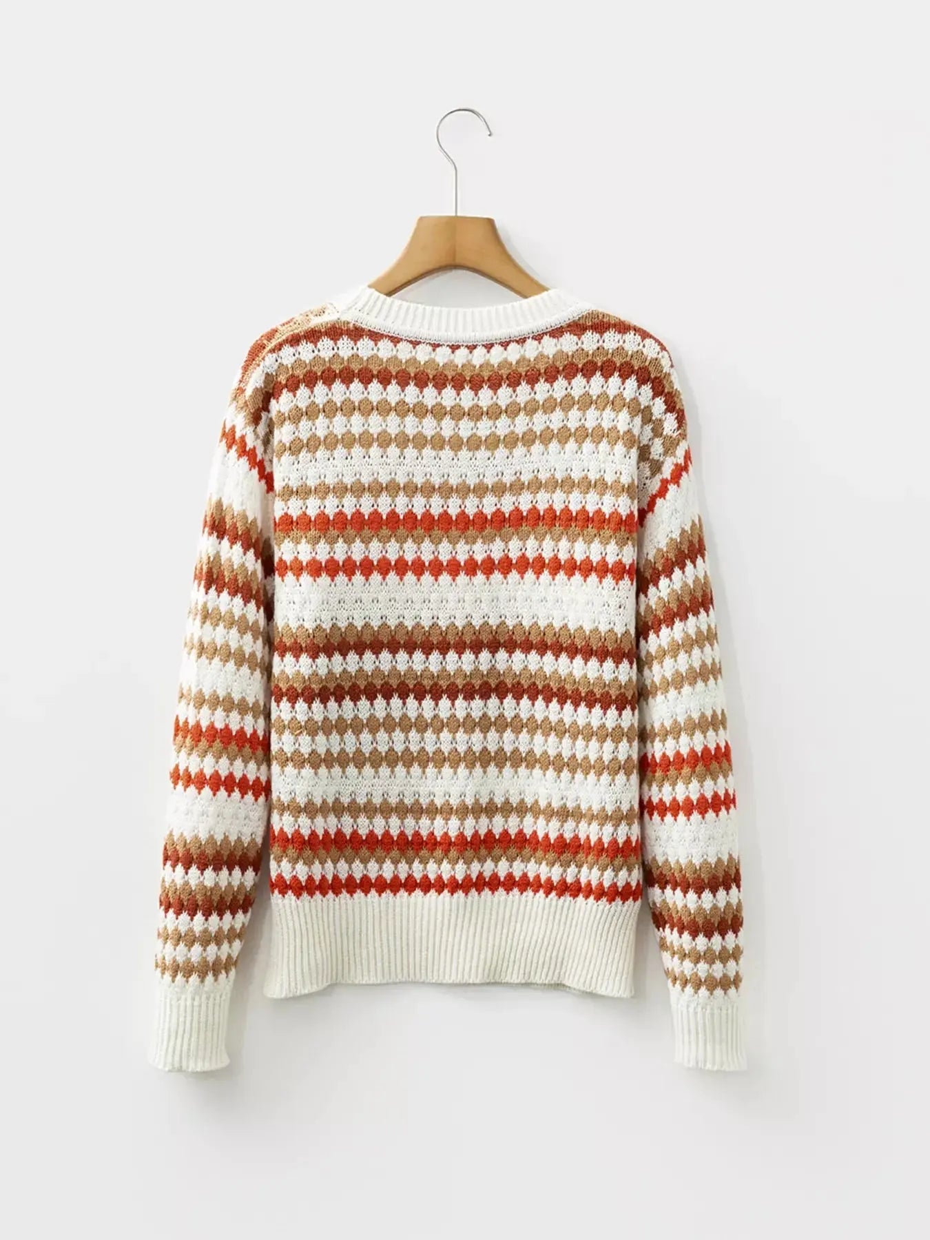 Stripe Eyelet Patterned Drop Shoulder Sweater Simply Love