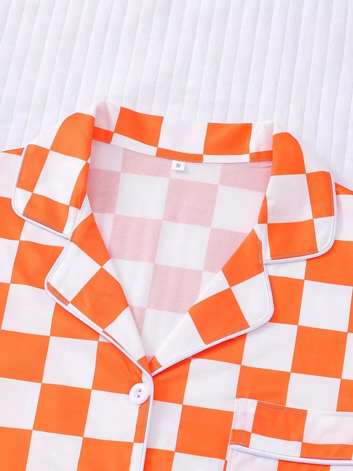 Checkered Print Button Up Top and Shorts Lounge Set Simply Love