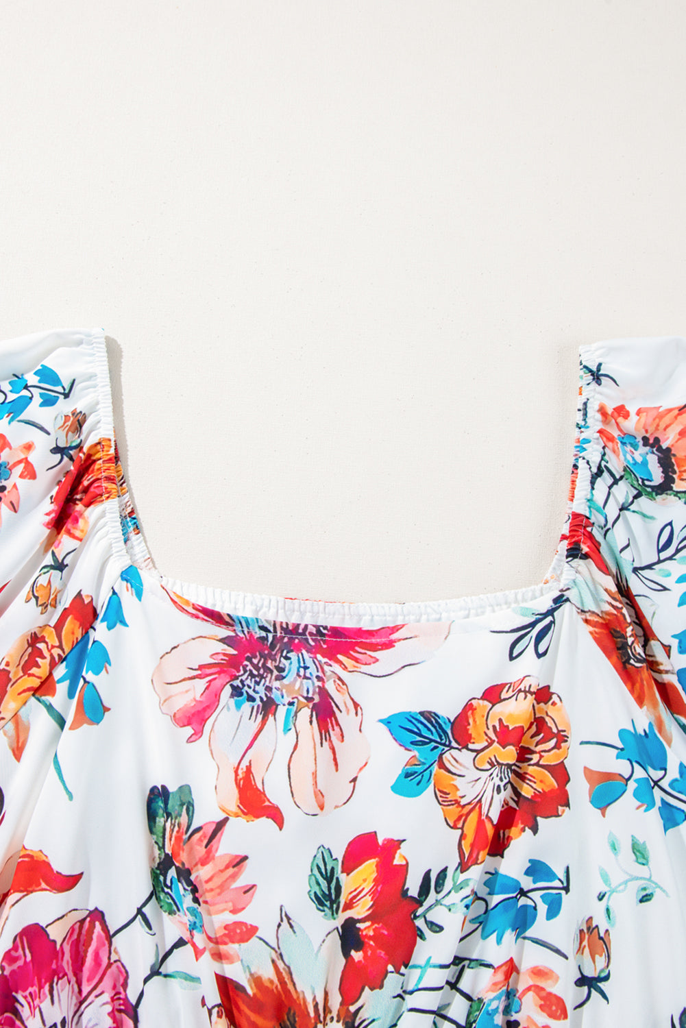 White Floral Square Neck Puff Sleeve Flowy Plus Size Midi Dress Dear-Lover Dropshipping