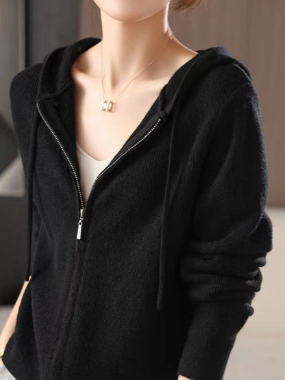 Cozy drawstring hooded sweater with zip-up design