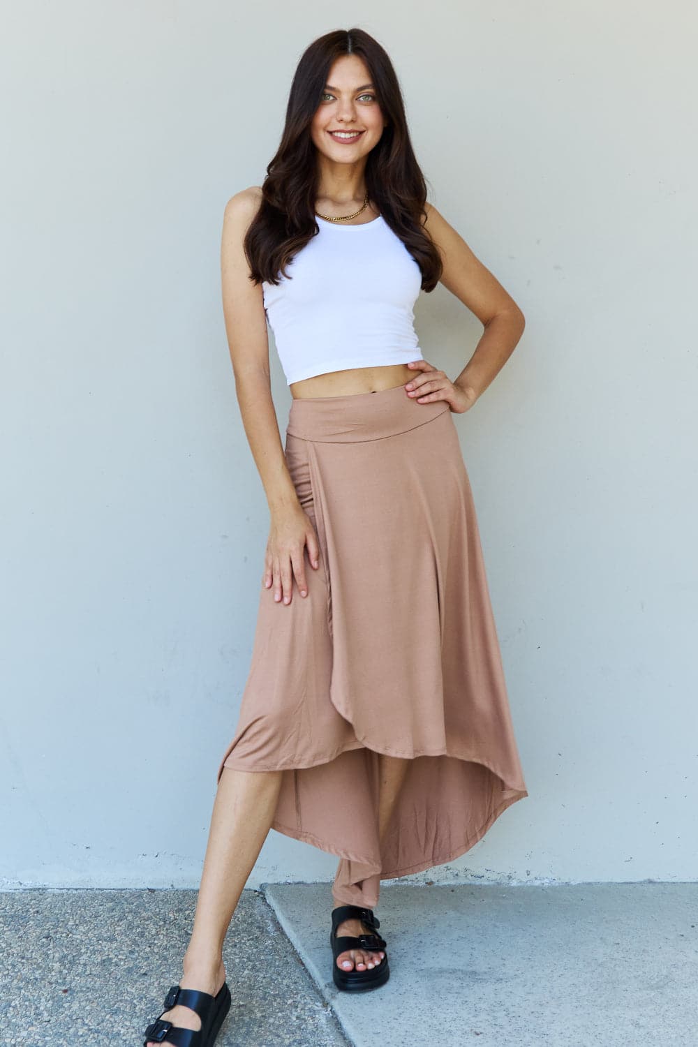 Ninexis First Choice High Waisted Flare Maxi Skirt in Camel.