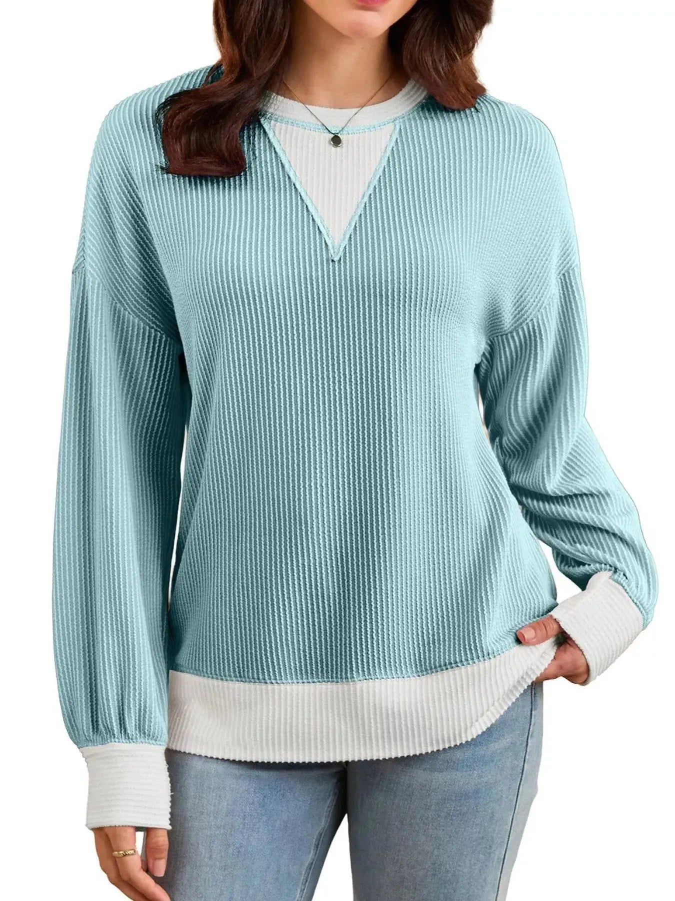 Contrast Dropped Shoulder Sweatshirt Simply Love