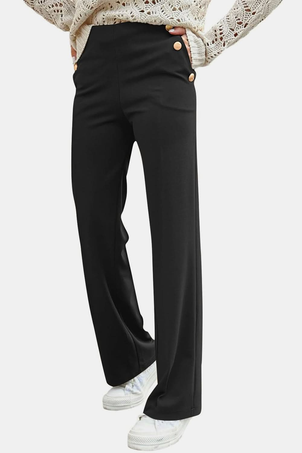 Button-Detail High Waist Trousers