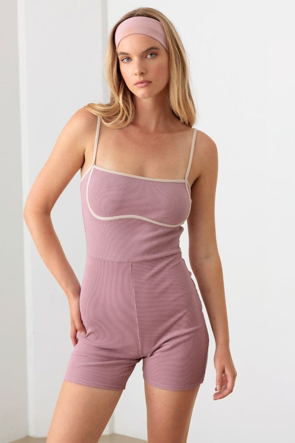 Le Lis Contrast Trim Ribbed Knit Bodycon Romper.