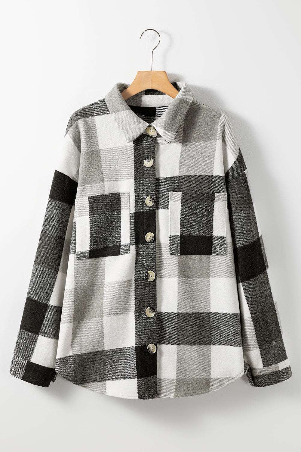 Chic gray checkered plus size shacket for winter warmth