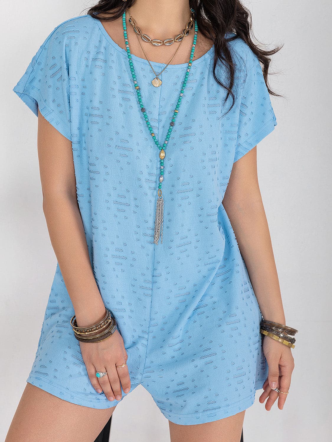 Round Neck Short Sleeve Romper.