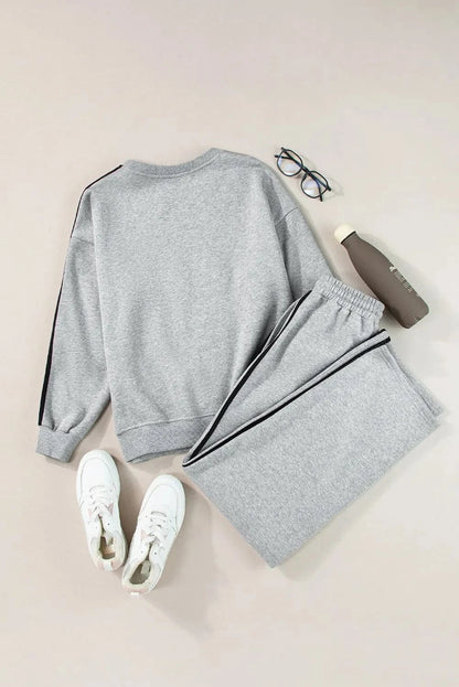 Round Neck Long Sleeve Top and Pants Active Set.