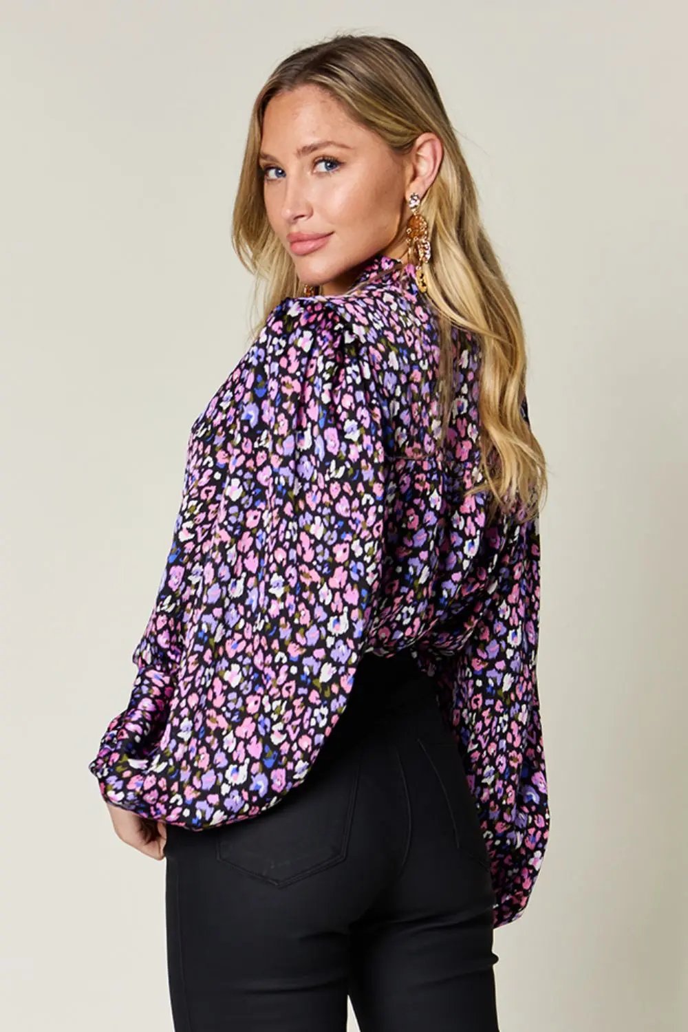 Double Take Full Size Printed Long Sleeve Blouse - Love Salve