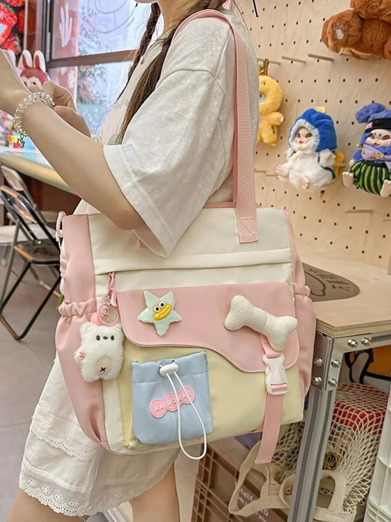 Color Block Multi Pockets Tote Bag Simply Love